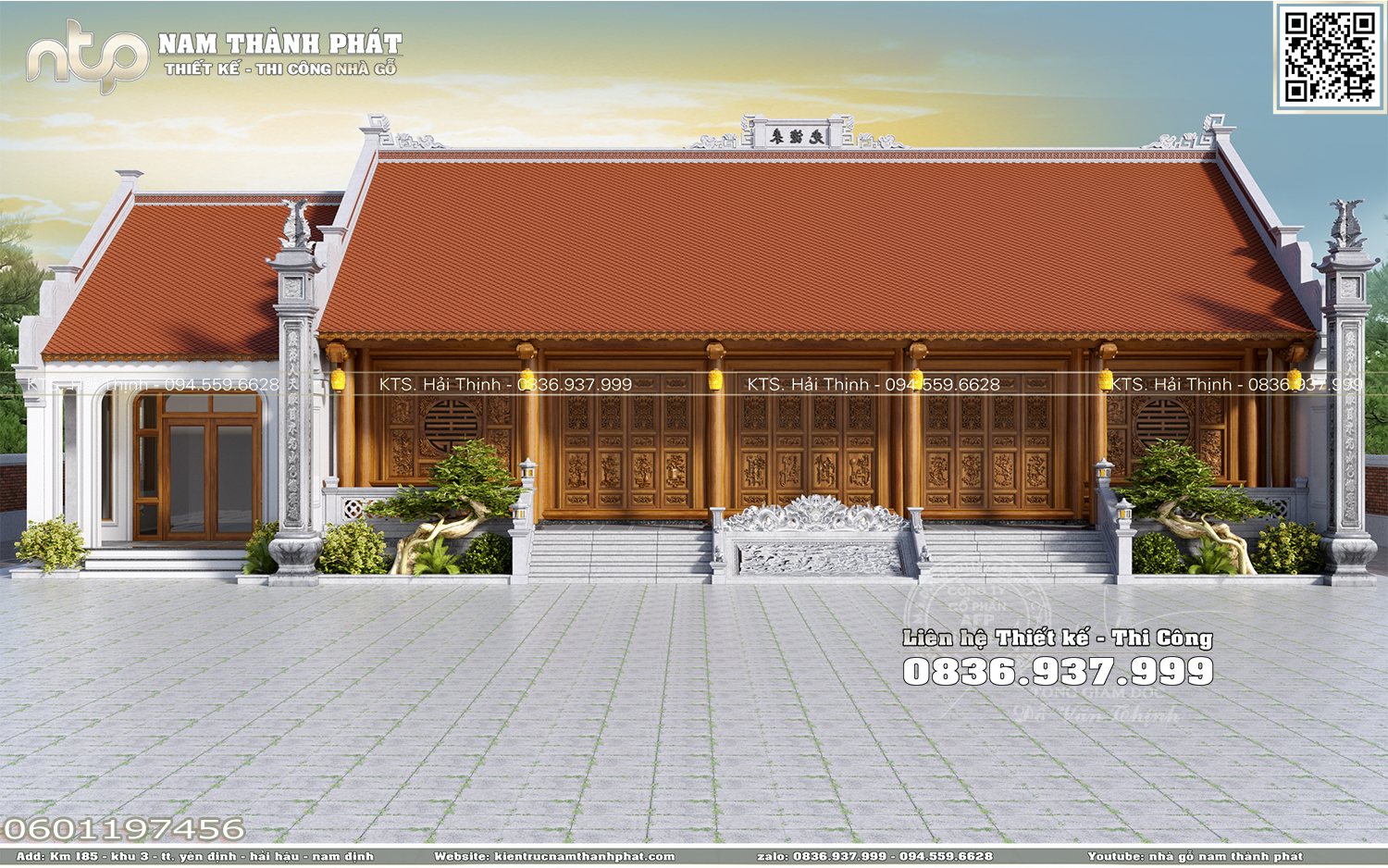 Mẫu thiết kế nhà gỗ 5 gian thông hiên kết hợp nhà ngang liền kề - Gỗ Lim  Lào tại Hà Nội