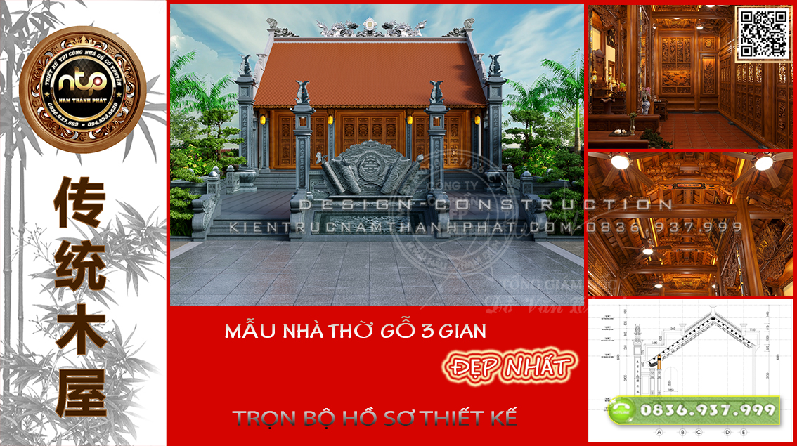 Trọn Bộ Hồ Sơ Thiết Kế Nhà Thờ Gỗ 3 Gian Đẹp Nhất | Nam Thành Phát