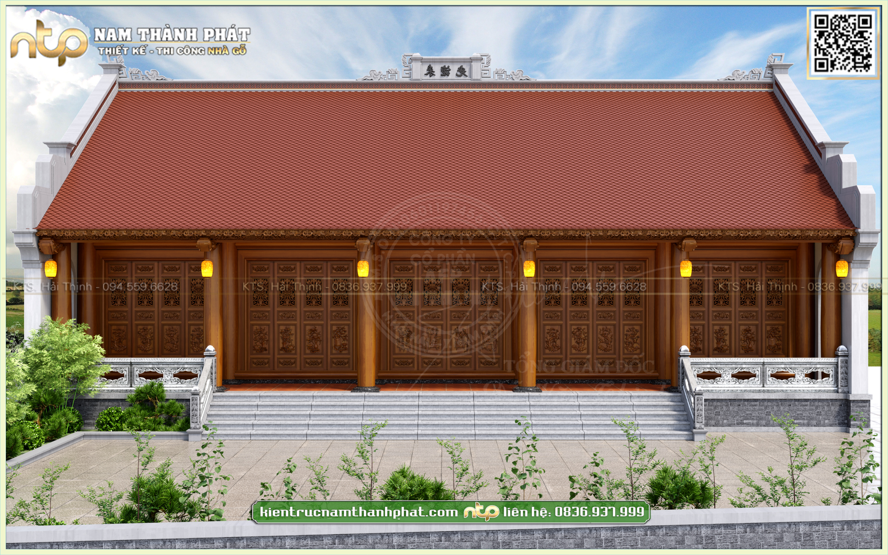 Nhà gỗ 5 gian 22 cột Bắc Bộ | Mẫu nhà gỗ lim 5 gian thông hiên tại nam Định