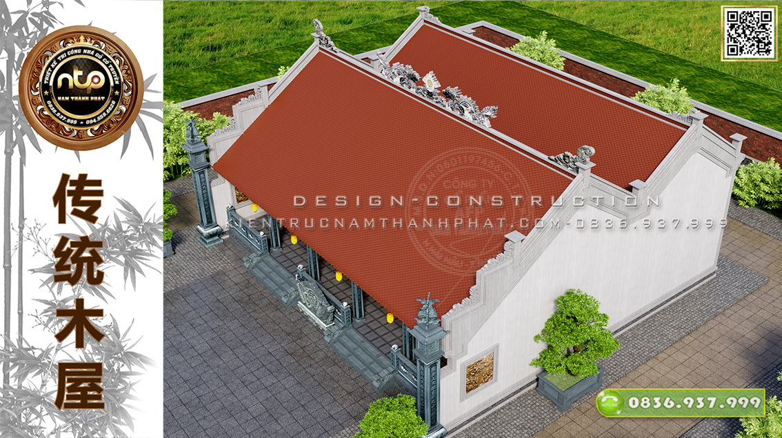 Nhà thờ họ chữ Nhị - Tham khảo mẫu nhà gỗ 5 gian chữ Nhị cột hiên đá đẹp chuẩn lối cổ 