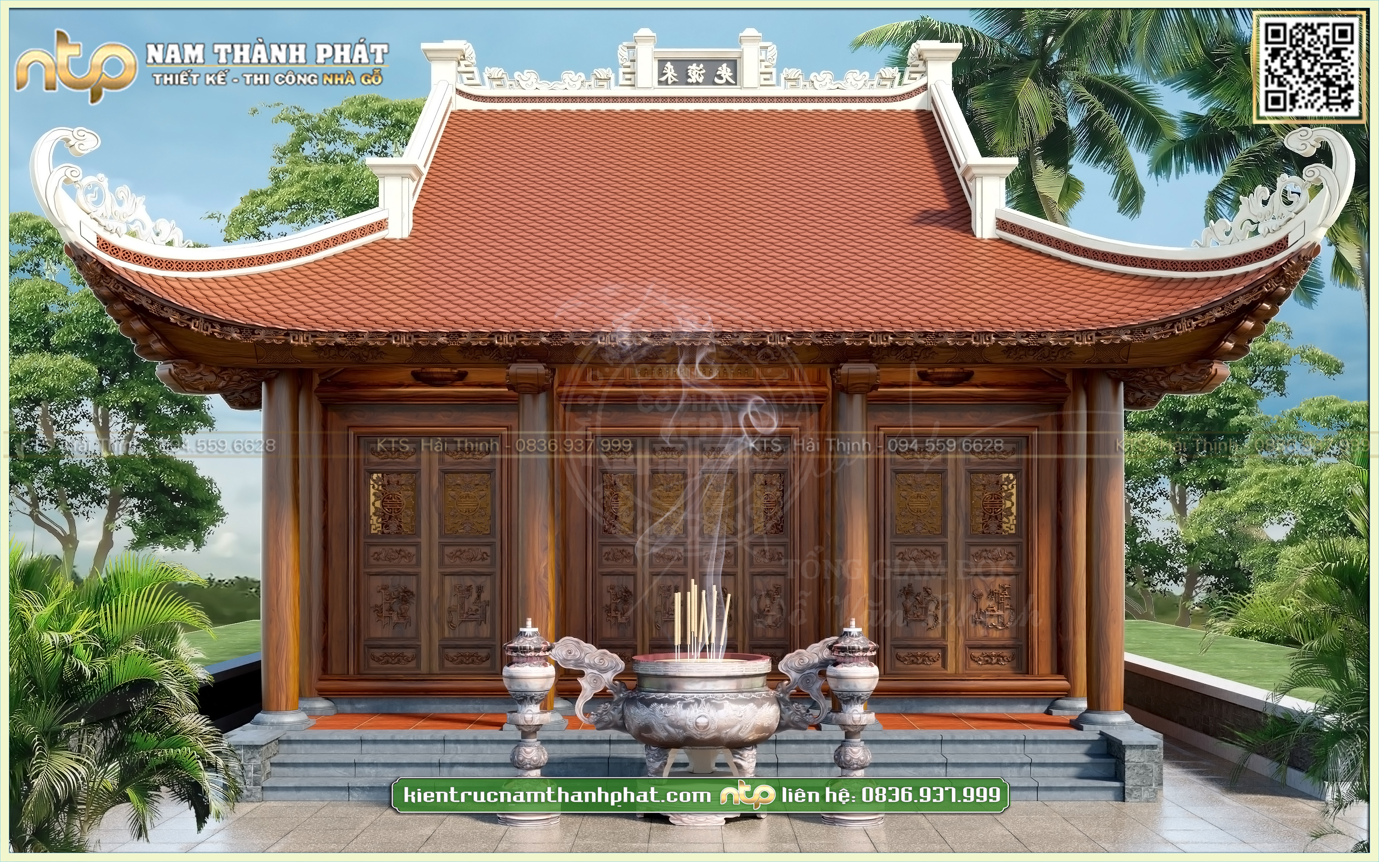 Nhà thờ gỗ 3 gian - Mẫu điện thờ 3 gian đẹp tại Lạng Sơn | Nam Thành Phát