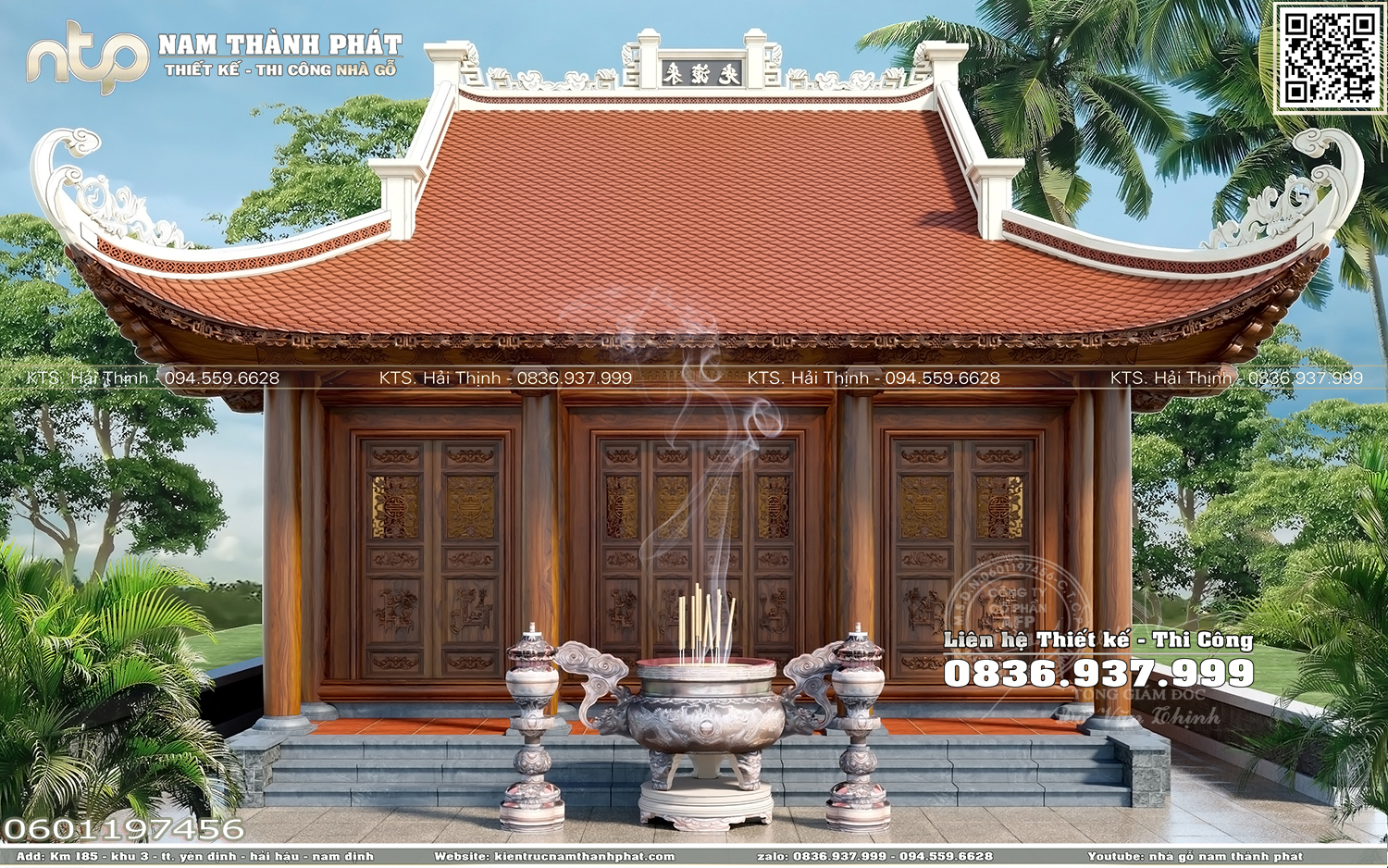 Nhà thờ gỗ 3 gian - Mẫu điện thờ 3 gian đẹp tại Lạng Sơn