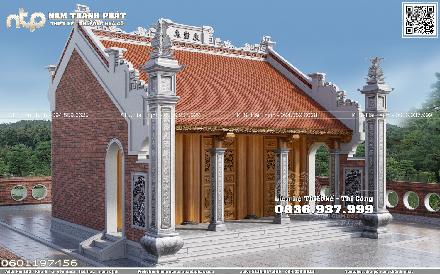 Nhà thờ gỗ 3 gian có hậu cung gỗ Lim Lào - Mẫu nhà gỗ 3 gian truyền thống đẹp
