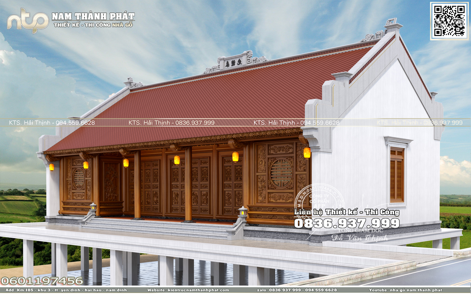 Nhà gỗ trên tầng 2 - Mẫu nhà gỗ lim 5 gian 2 buồng ngủ có hậu cung tại Nam Định