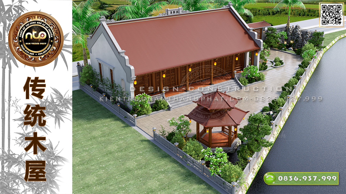 Mê mẩn ngắm nhìn căn nhà gỗ 5 gian thông hiên mặt hướng thủy cùng không gian sân vườn đẹp đáng mơ ước tại Nam Định | Nam Thành Phát