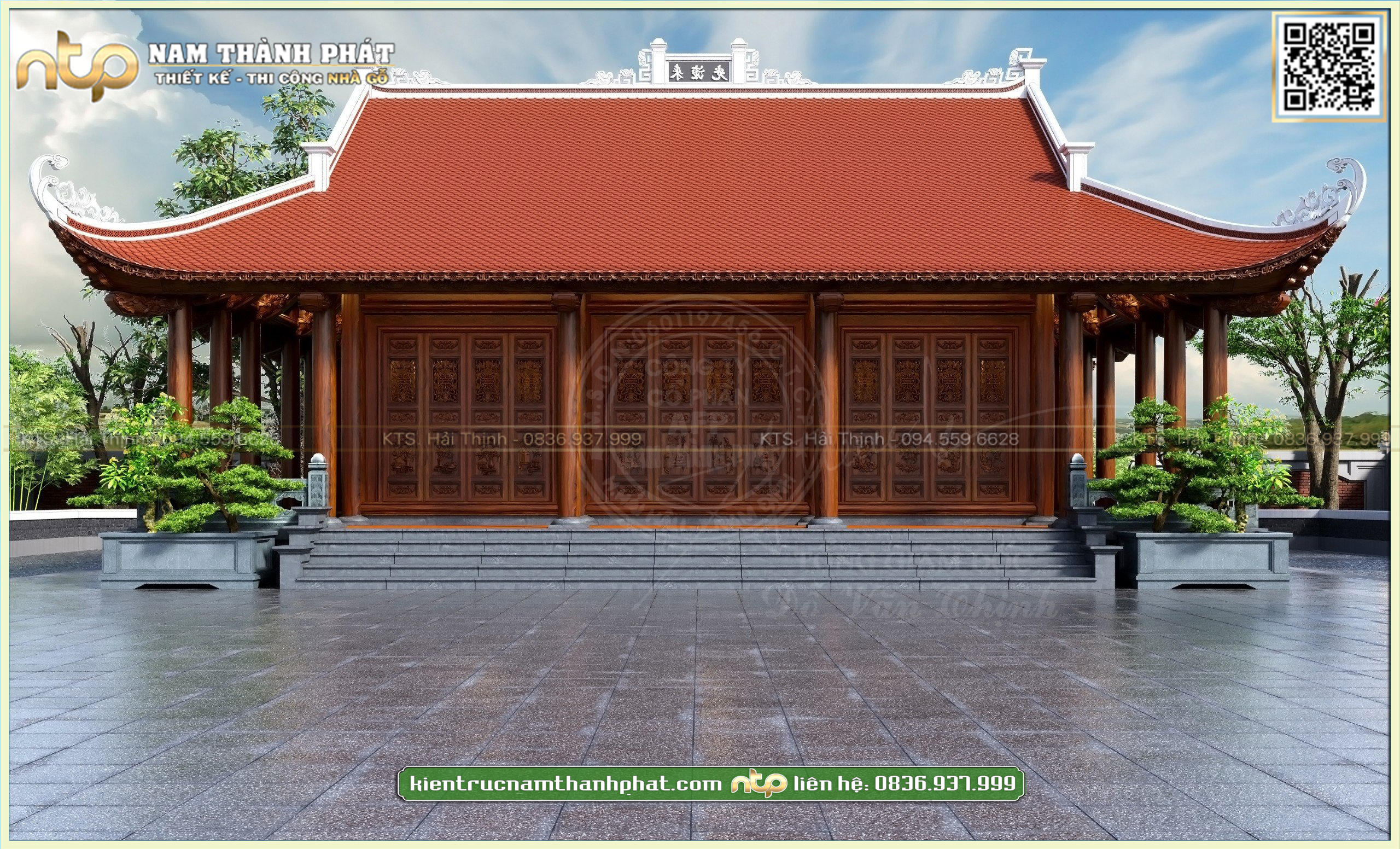 Nhà gỗ 3 gian 2 trái - Mẫu nhà gỗ 3 gian 4 mái đao đẹp xuất sắc | Nam Thành Phát