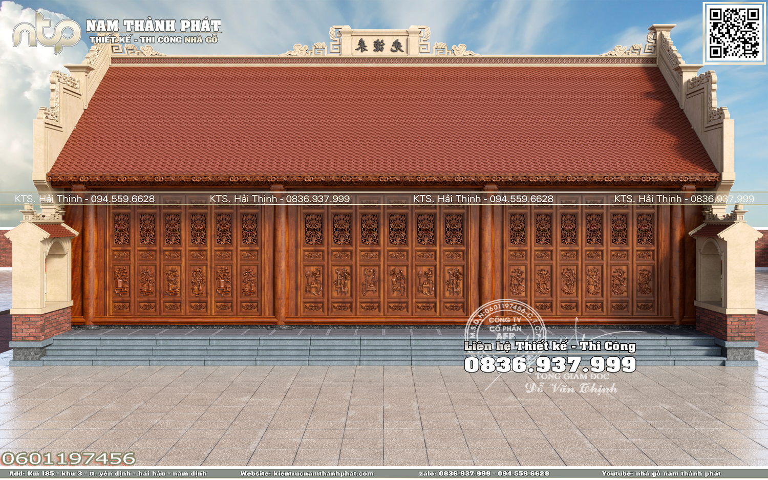 Mẫu thiết kế chùa gỗ 3 gian tại Hải Tân, Hải Hậu, Nam Định