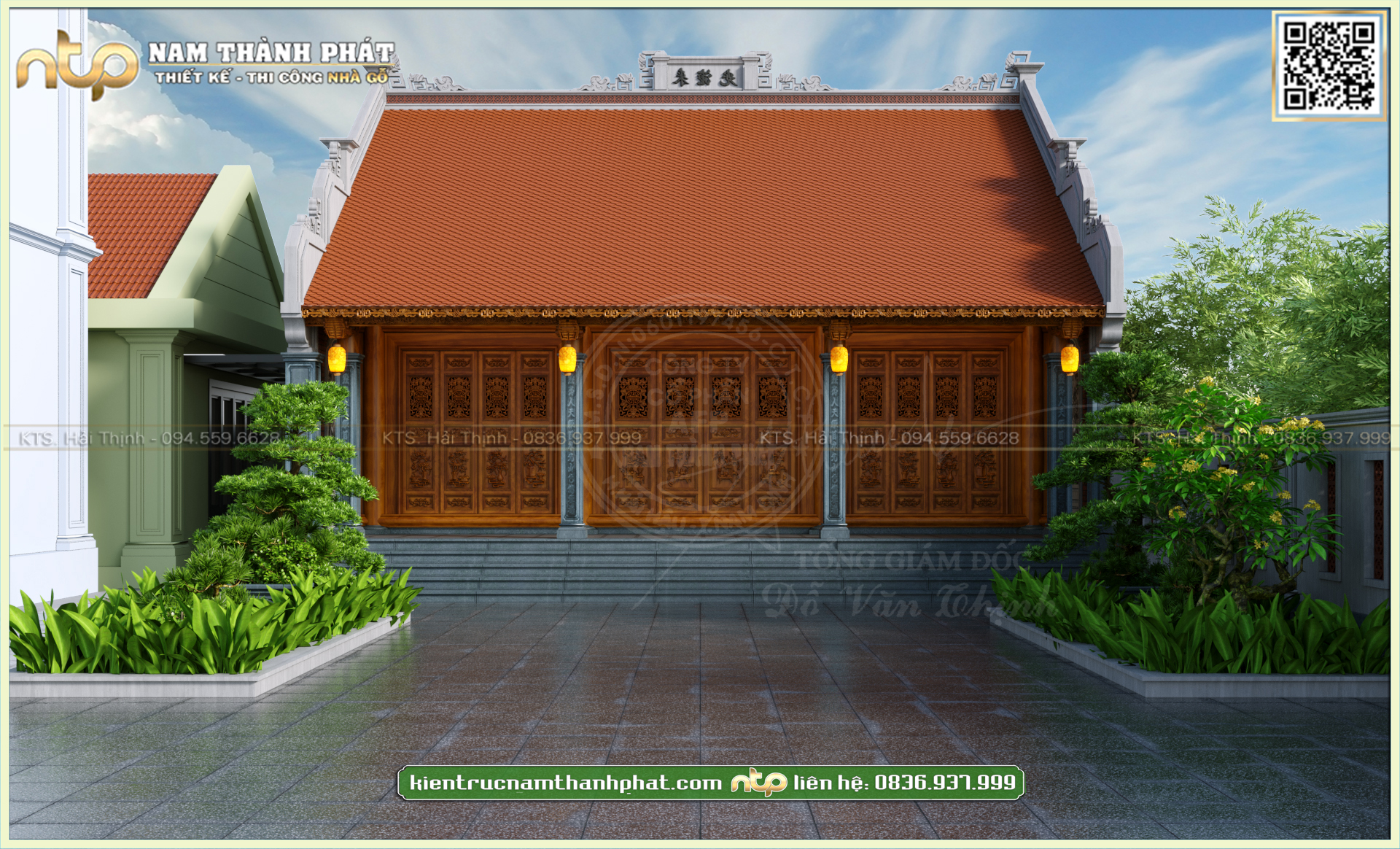 Bản Vẽ Nhà Gỗ 3 Gian 18 Cột Chuẩn Lối Cổ | Mẫu Từ Tường 3 Gian Thờ Cúng Tiện Nghi