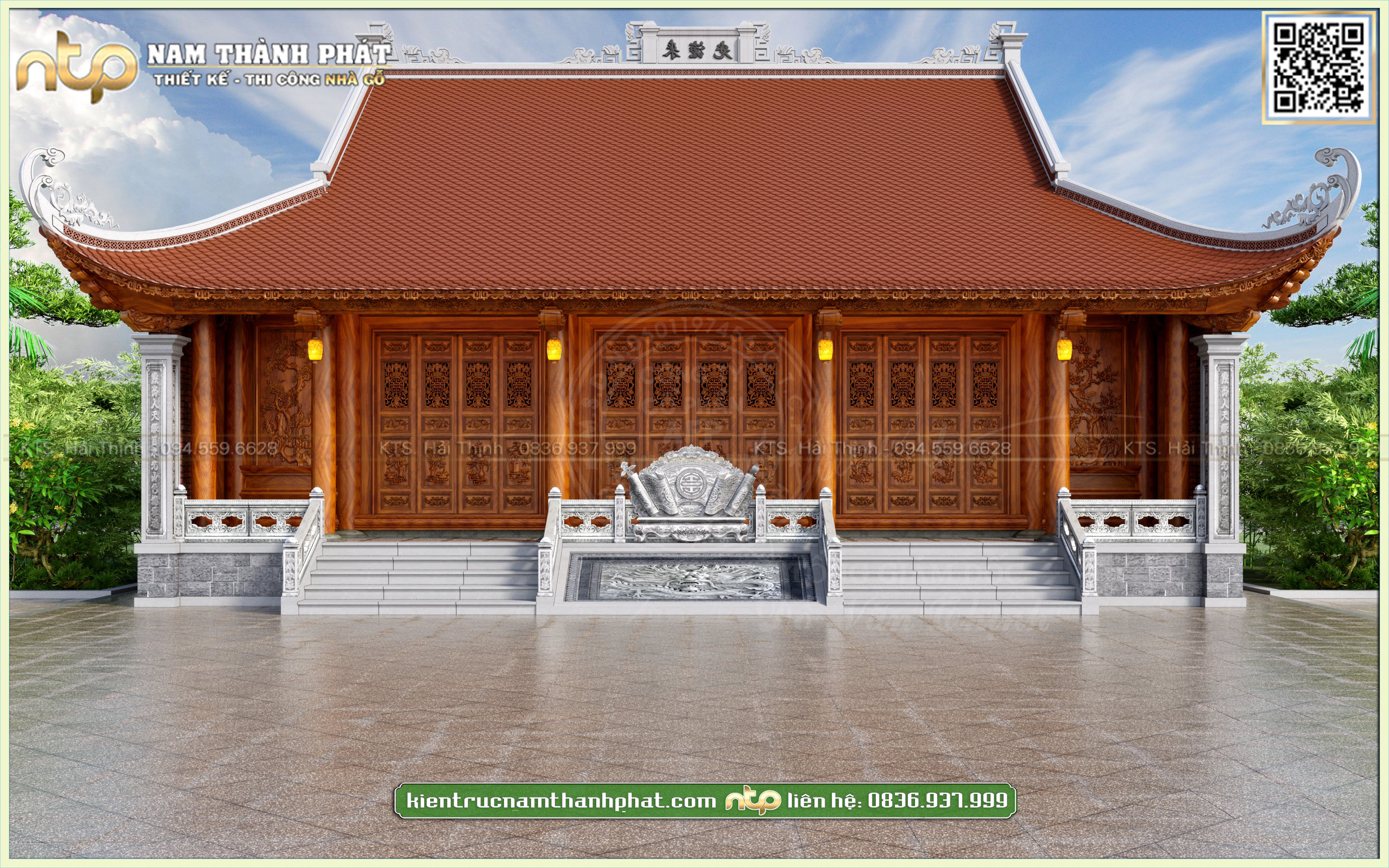 Bản vẽ thiết kế nhà gỗ 3 gian 2 dĩ mái đao đục cực kỹ tại Nam Định