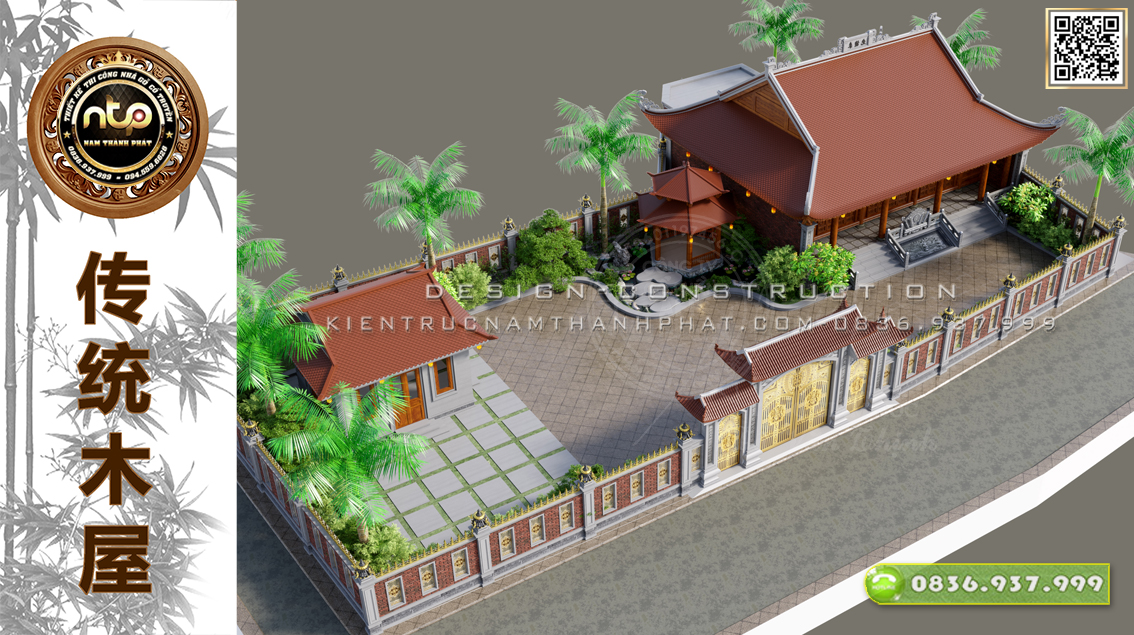 Nhà Gỗ 3 Gian 2 Dĩ Mái Đao Kết Hợp Nhà Ngang Sân Vườn Ao Chòi Xanh Mát | Nhà Gỗ Nam Thành Phát