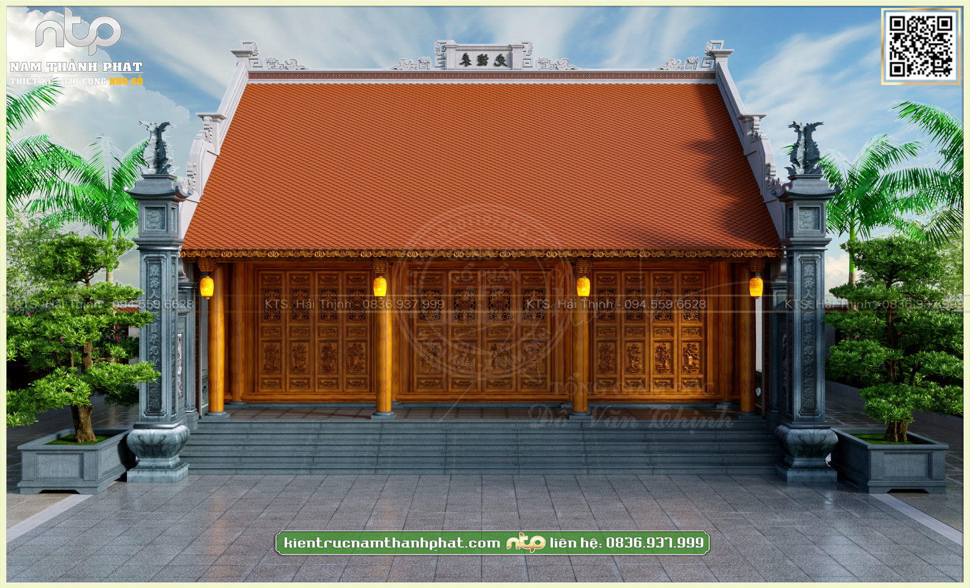 Bản Vẽ Nhà Thờ Gỗ 3 Gian 18 Cột Kích Thước 10.3m x 8.92m Tại Hải Phòng | Nam Thành Phát