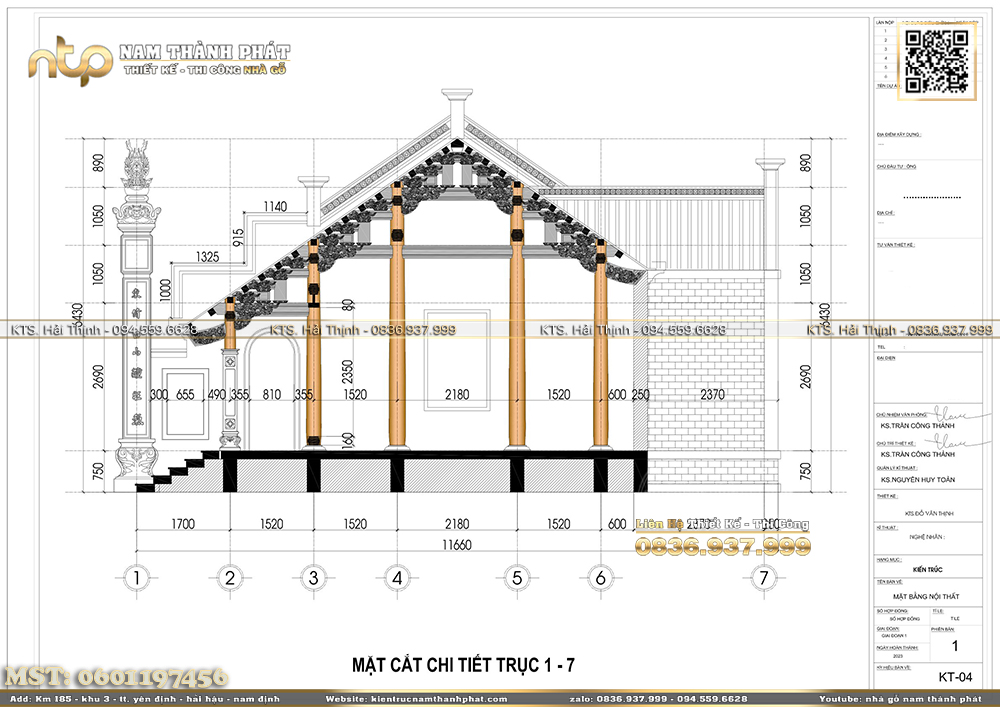 Bản vẽ chi tiết nhà gỗ 3 gian có hậu cung