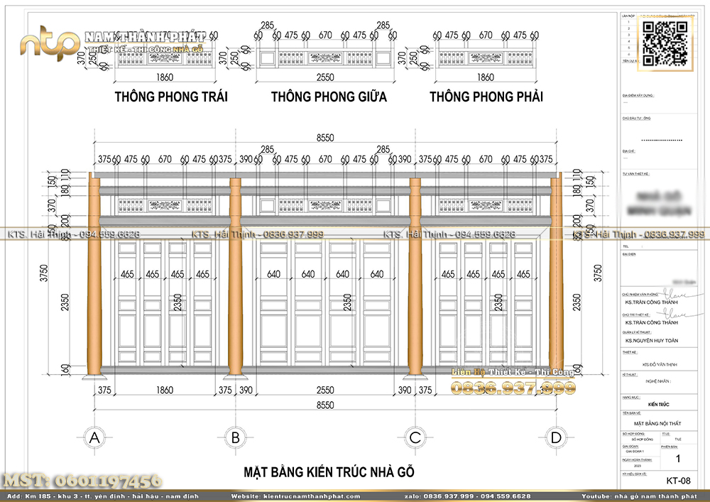 hồ sơ thiết kế Nhà từ đường 3 gian 18 cột có hậu cung