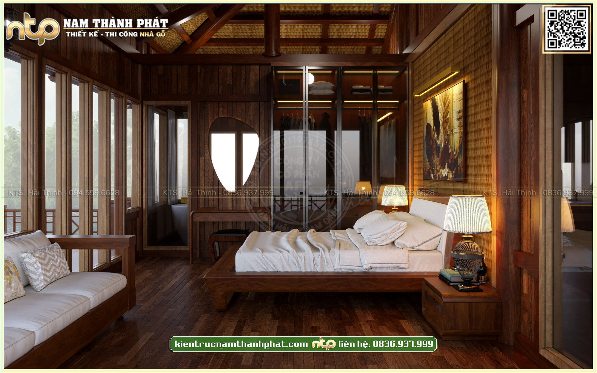 Mẫu thiết kế nội thất phòng ngủ gỗ tự nhiên ấm cúng mà yên bình | Nam Thành Phát