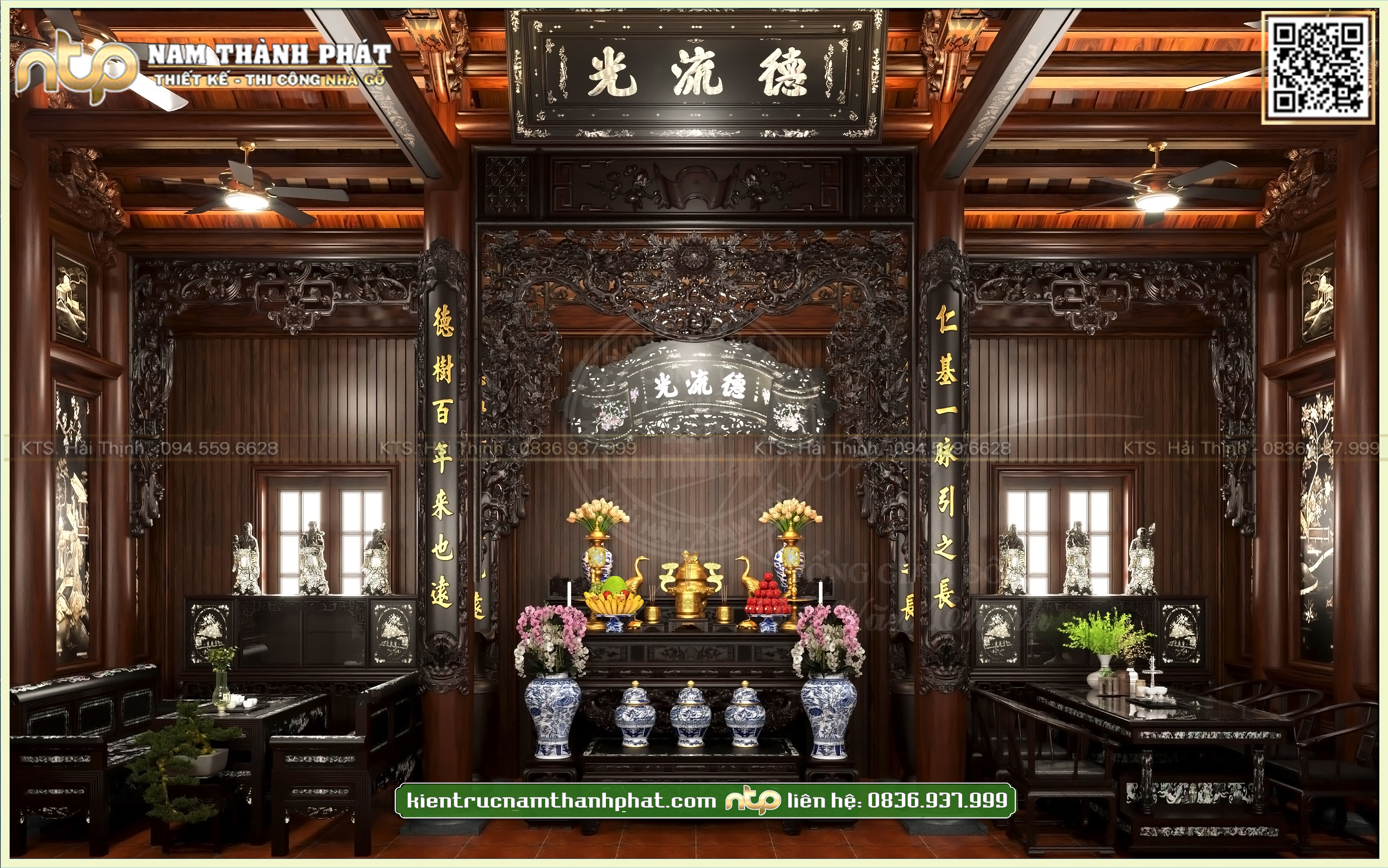 Mẫu thiết kế nội thất nhà gỗ 3 gian khảm trai | Mang đậm dấu ấn cổ xưa trong không gian sống