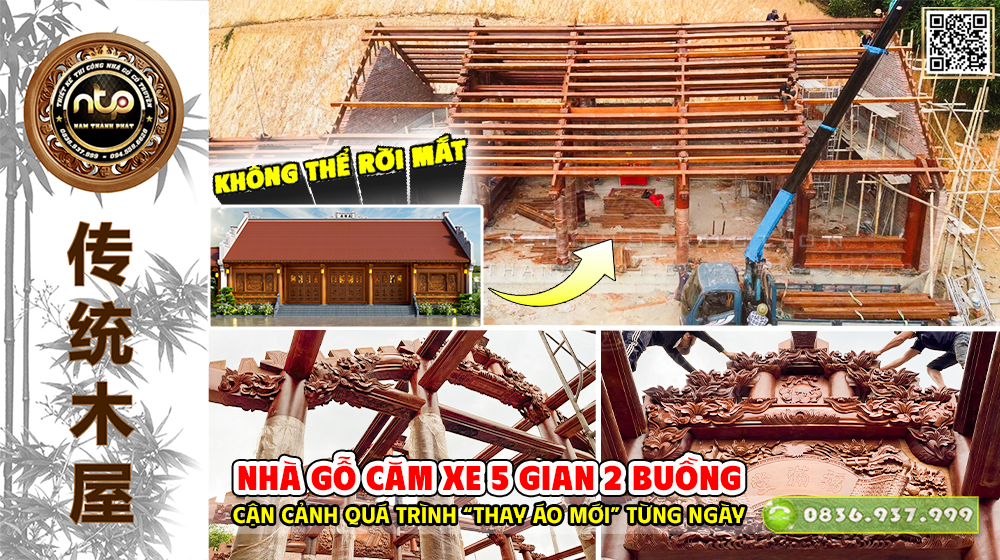 Không Thể Rời Mắt – Cận Cảnh Quá Trình Ngôi Nhà Gỗ Căm Xe 5 Gian 2 Buồng “Thay Áo Mới” Từng Ngày | 0836 937 999 