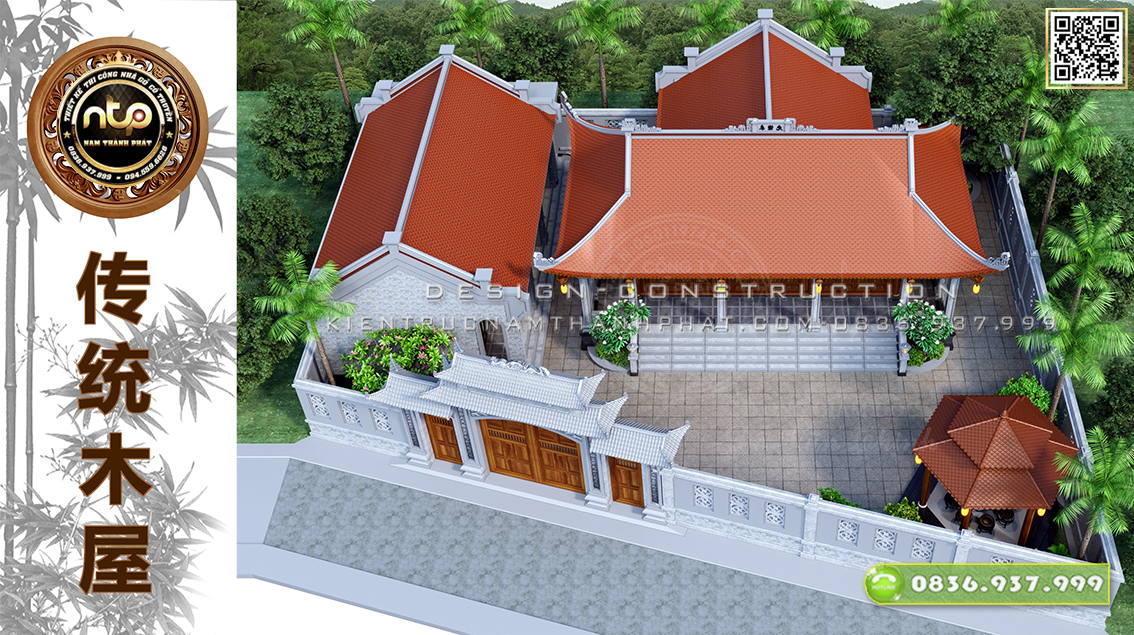 Mê mẩn với mẫu nhà gỗ 3 gian 2 chái có hậu cung kết hợp nhà ngang và lầu lục giác | Nam Thành Phát