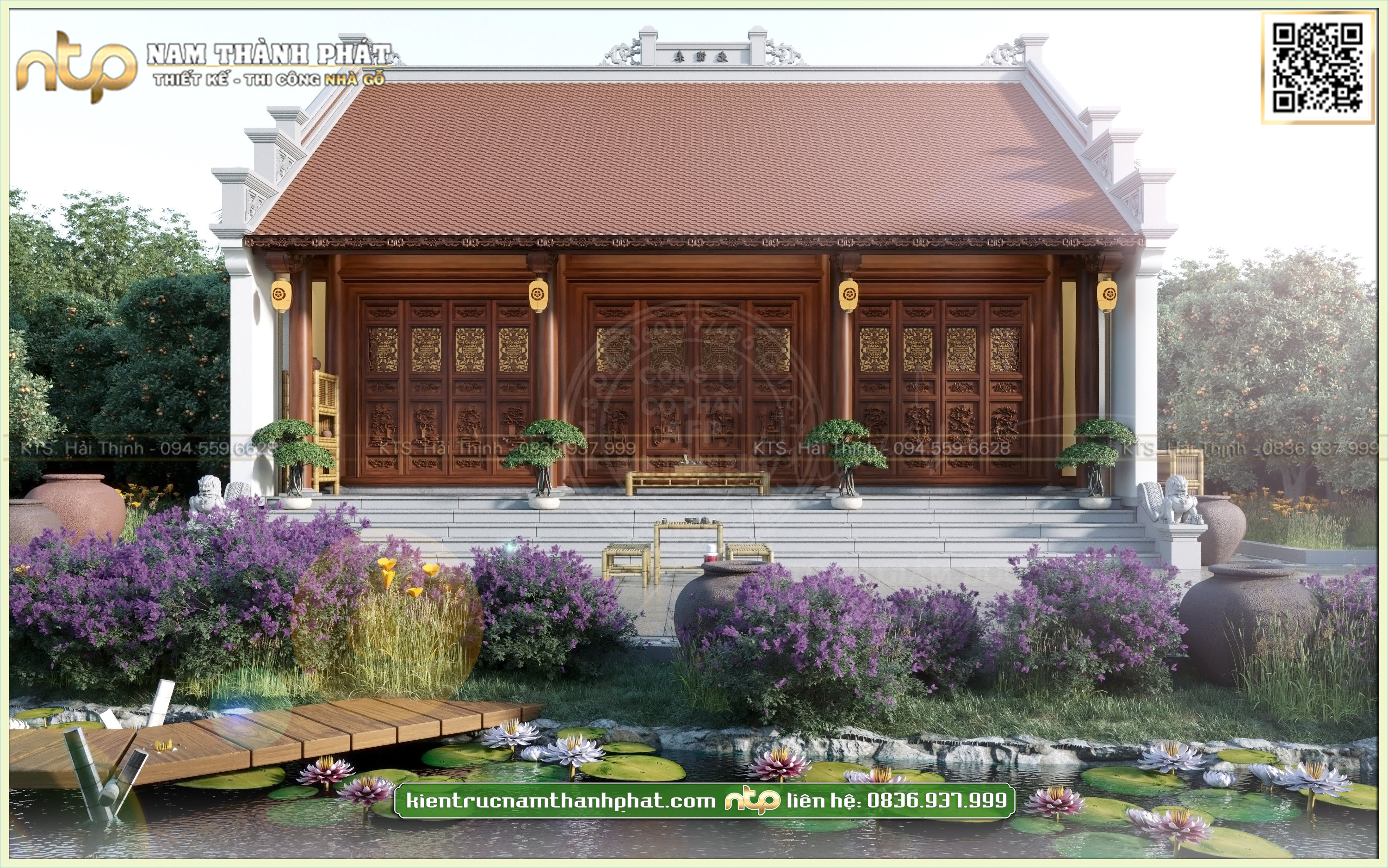 Nhà gỗ 3 gian gỗ Lim Nam Phi >>> Mẫu nhà gỗ 3 gian có hậu cung đẹp