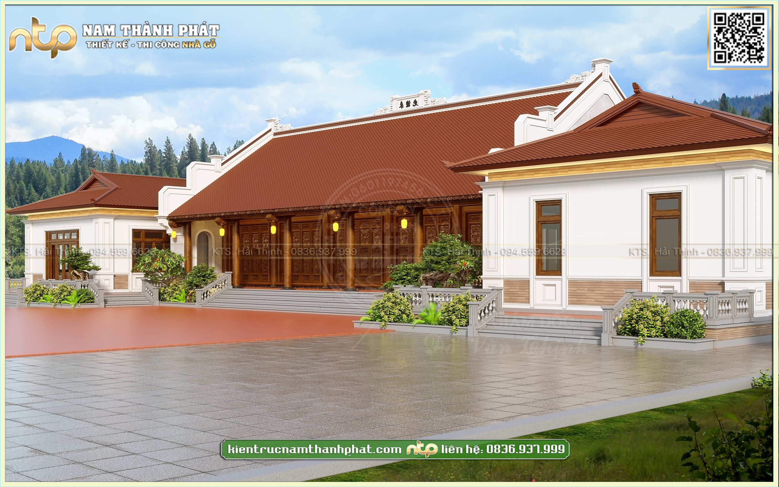 Mẫu nhà gỗ 5 gian thông hiên kết hợp nhà ngang độc đáo tại Hà Nội