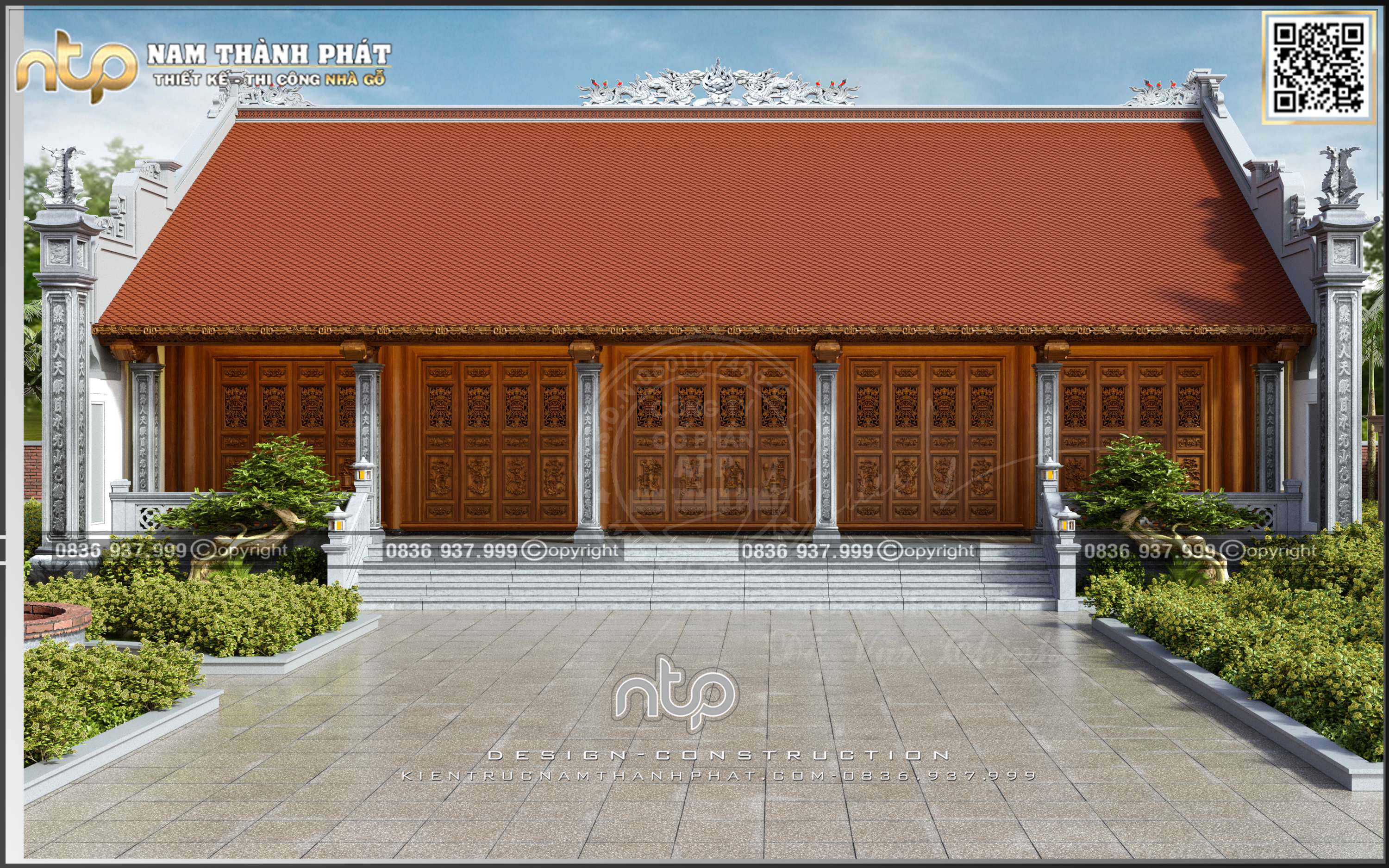 Nhà gỗ 5 gian có hậu cung gỗ Lim tại Bắc Giang