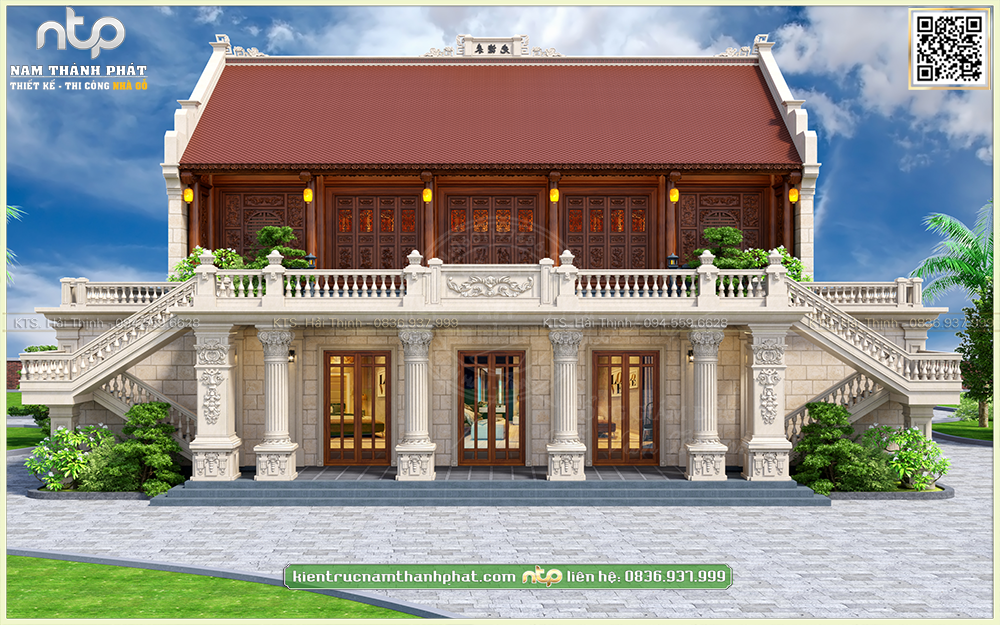 Bản Vẽ Nhà Gỗ 5 Gian Thông Hiên Trên Tầng 2 – Kiến Trúc Giao Thoa Giữa Truyền Thống Và Tân Cổ Điển | Nam Thành Phát 